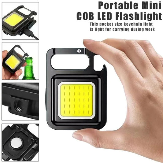 Mini LED Portable Keychain Flashlight Multifunction COB Work Light USB Rechargeable Strong Magnet