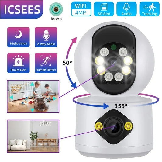 4MP Dual Lens PTZ Camera Dual Screen Baby Monitor Auto Tracking Ai Human Detection Home Secuiryt CCTV Video Surveillance