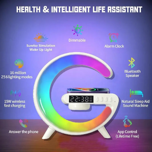 Mini Multifunction Wireless Charger Pad Stand Speaker TF RGB Night Light Fast Charging Station for iPhone Samsung Xiaomi Huawei