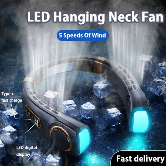 Potable Neck Fan Electric Digital Display 5 Speed